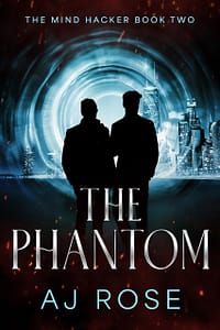 The Phantom book 2 cover two silhouetted men against the Chicago skyline with a blue lighted background reading The Phantom by AJ Rose